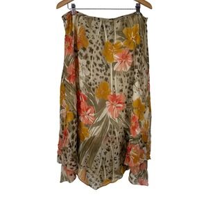 Christina Hope Silk Midi Skirt Floral Leopard Asymmetrical XL Fairy Grunge Vtg